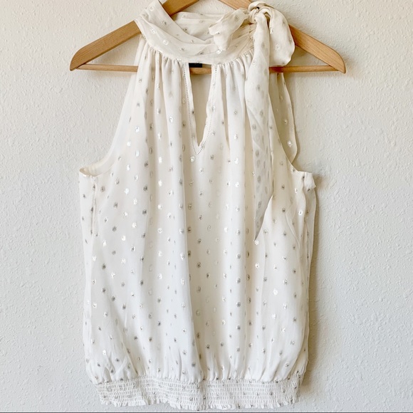 White House Black Market Tops - WHBM Silver Polka Dot Halter Top